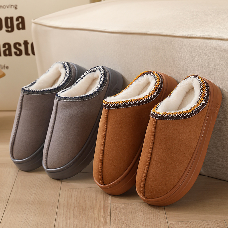New Comfortable Home Webbing Knot Warm Winter Cotton Slippers for Couples Men and Women Thick-Soled Soft-Soled Shoes Thickeneded and Non-Slip