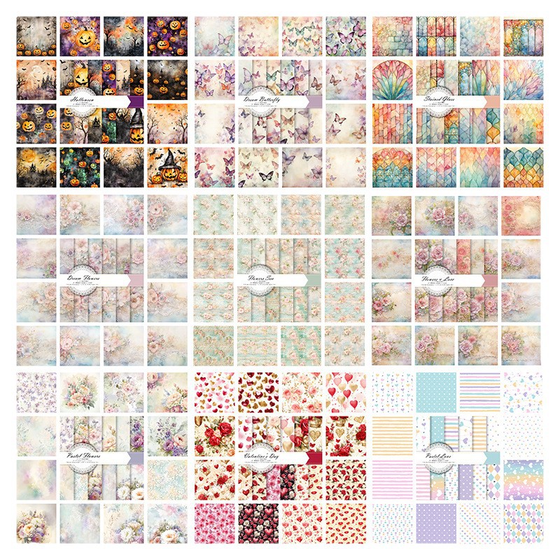 36 Pieces of Pattern Paper Collection Cross-Border Scrapbooking Handbook Collage Base Paper Background Paper Material Paper Pattern Cardboard