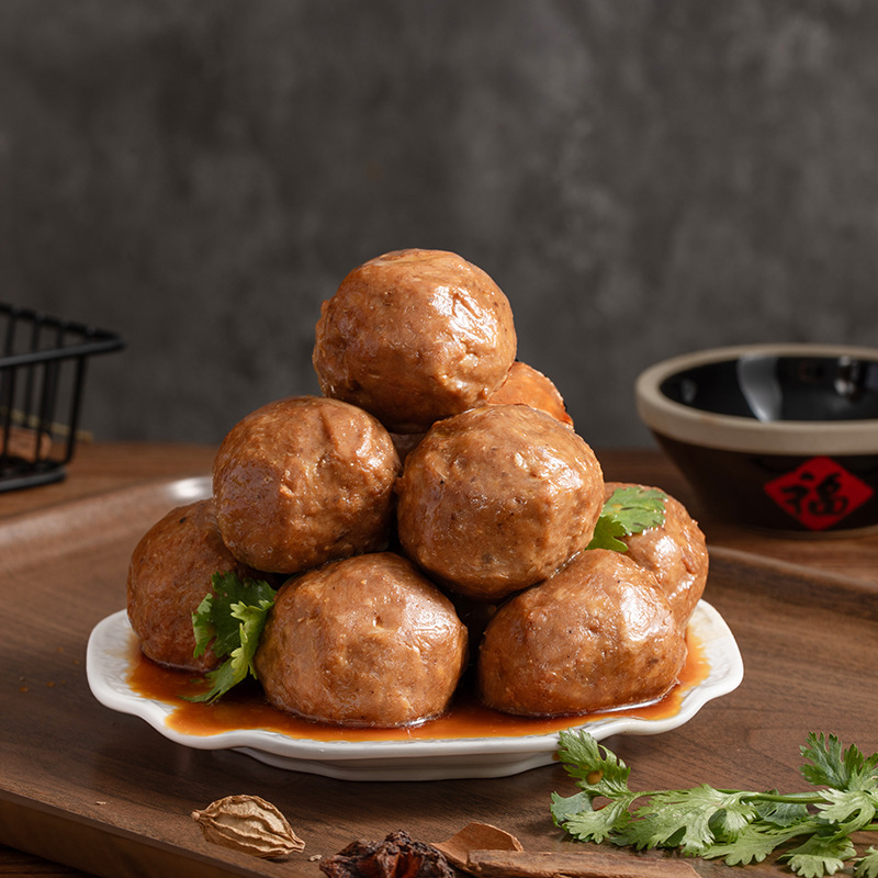 600g Braised Lion Head Pre-Made Dish Wholesale, Hotel Banquet Four-Joy Meatballs Frozen Semi-Finished Product Direct from Manufacturer