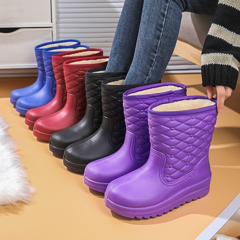 Waterproof fleece-lined women's snow boots warm EVA rain boots laundry car wash kitchen sanitary shoes high-top work shoes anti-freezing