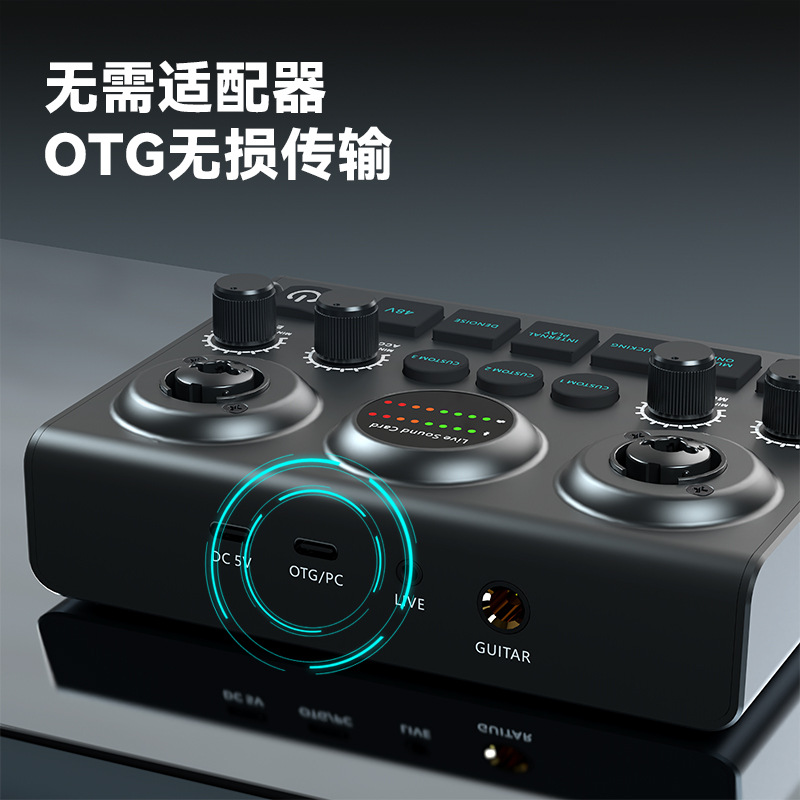 Dual-Mic Live Sound Card Singing Instrument Platform Universal Karaoke Recording Cross-Border English Sound Card Equipment Mobile Karaoke