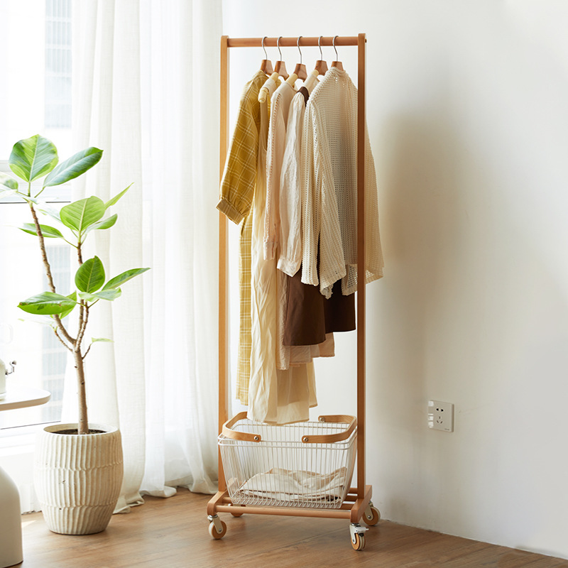 Вешалка для одежды из массива дерева, напольная, для спальни, простая, съемная корзина для грязной одежды, сушилка