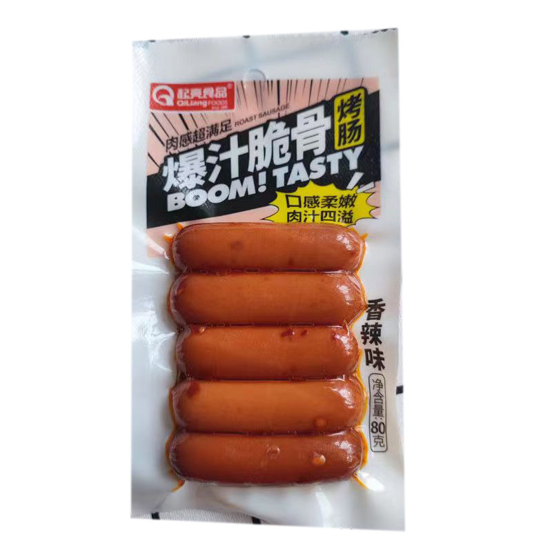 Qiliang Juicy Crispy Bone Grilled Sausage 80g Original Spicy Meat Date Sausage Hot Dog Sausage Drama Snacks Late Night Snacks to Satisfy Cravings