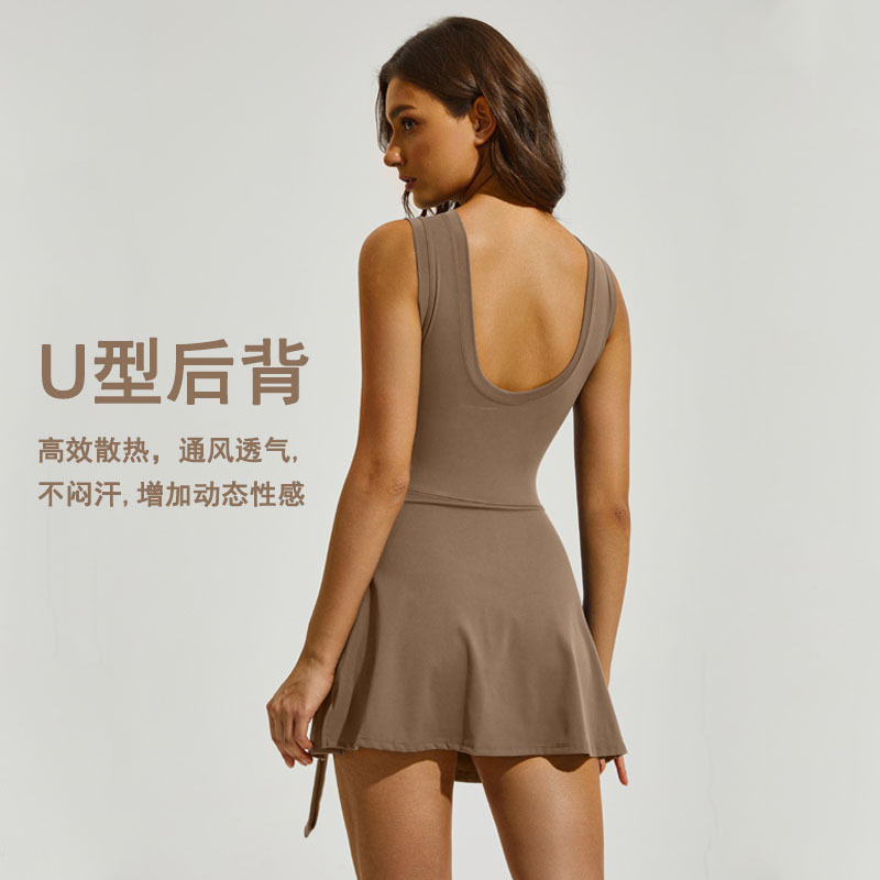 Summer Sports Short Skirt Beautiful Back Anti-running Light Breathable Tennis Suit Women's Badminton Skirt Outdoor Fitness Tennis Skirt