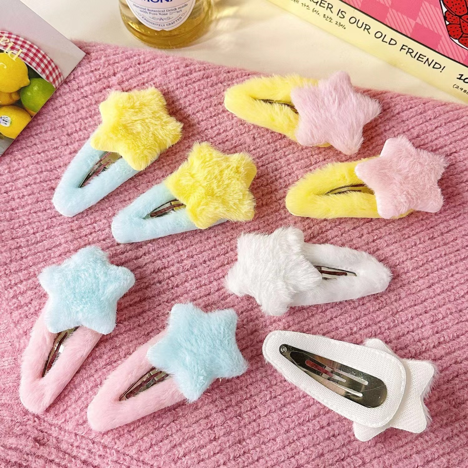 Cute star plush hairpin BB clip autumn and winter sweet girl color hairpin Internet celebrity new hair accessories clip headdress