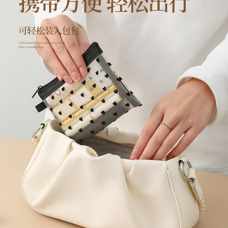 Flocked Heart Cosmetic Bag Large Capacity Portable Lipstick Bag Coin Purse Pendant Mini Small Bag Cosmetic Storage Bag