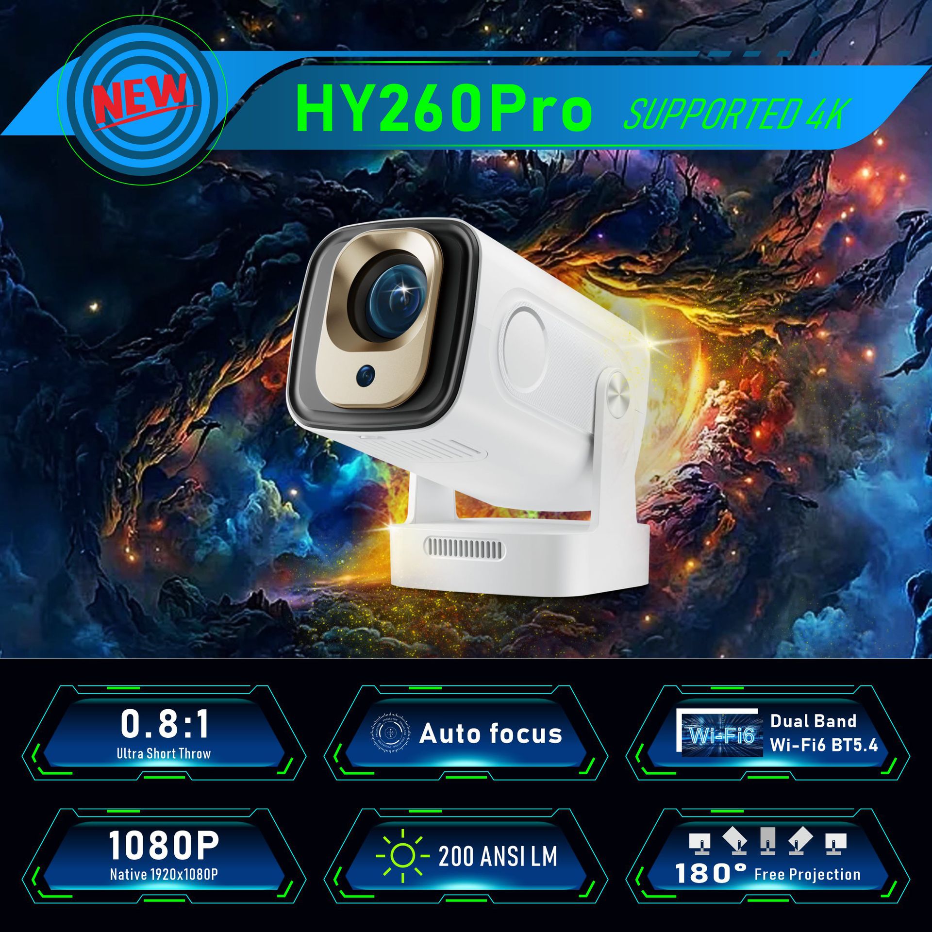Cross-Border Hy300Ultra Projector 1080P Hd 4K Smart Home Portable Mini Hy300 Projector