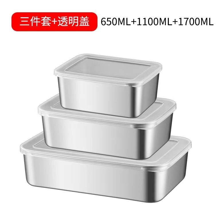 Food Preservation Box Stainless Steel Refrigerator Towel Tray Square Plate with Lid Sealed Storage Box Refrigerator Food Storage