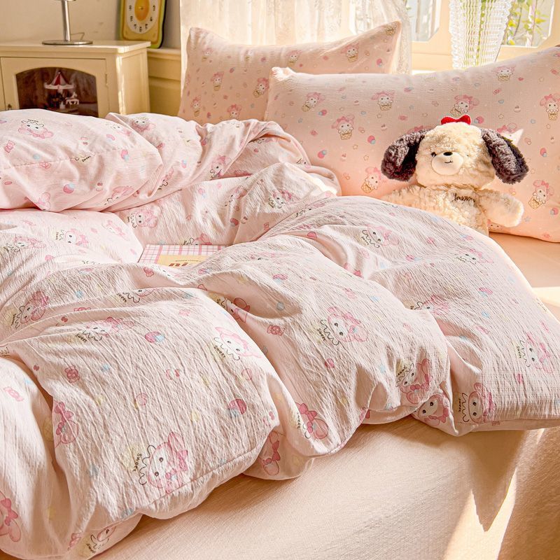 Washed Cotton Simple Bed Bed Sheets Four-Piece Bedding Set Student Dormitory Four-Season Universal Three-Piece Quilt Cover Single Piece