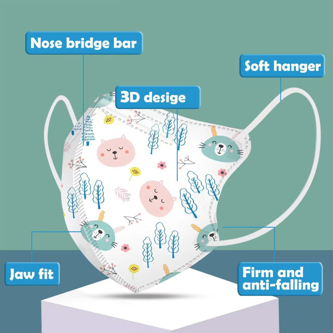 Vansbear children's 3D mask cartoon printing KN95 four-layer protection 95 meltblown color bag color box