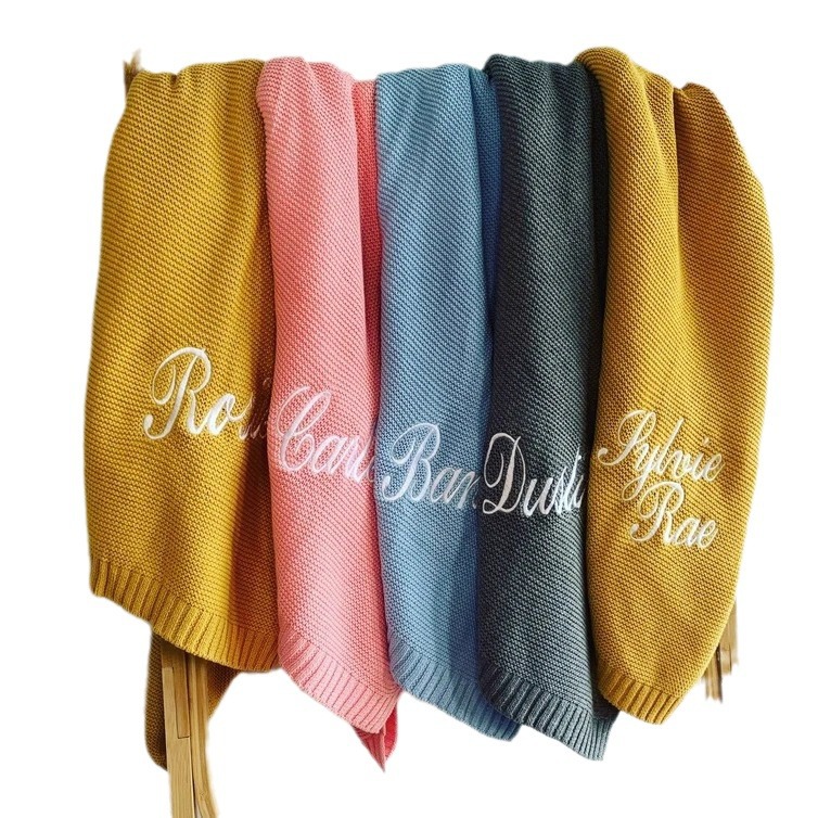 Embroidered Baby Blanket Children's Knitted Cotton Nap Blanket Sofa Blanket Blanket Ins Nordic Knitted