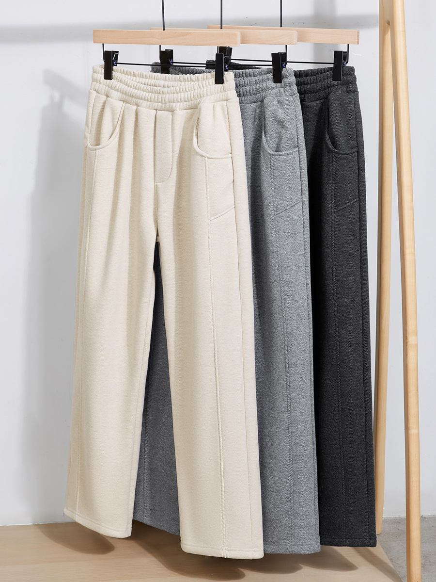 3D Draped! Smooth Straight-Leg Trousers, Acetate Wool Trousers, Autumn and Winter Velvet Thickeneded Warm Casual Trousers, Long Sweatpants
