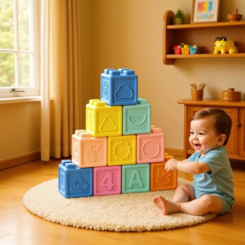 Cross-Border Soft Plastic Baby Building Block Set Jenga Educational Early Education Baby Toys Can Chew and Disinfect Soft Plastic Building Blocks