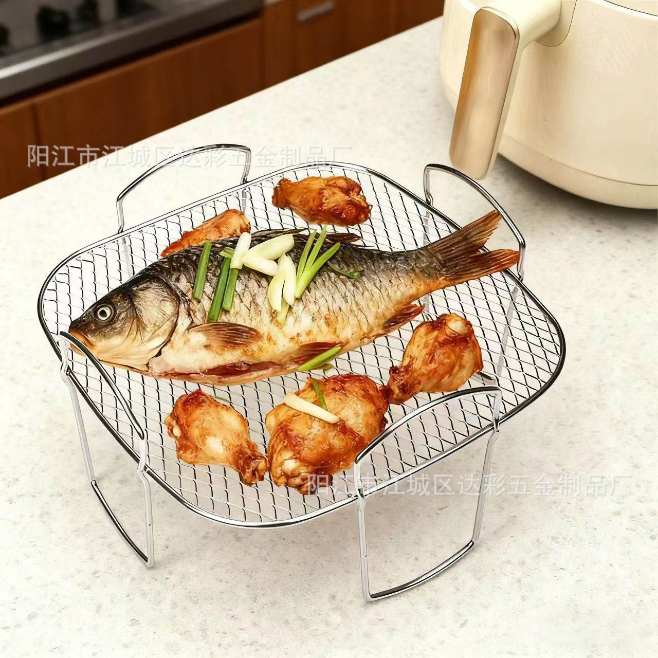 Stainless Steel Round Barbecue Net Household Multi-Purpose Oil-Draining Bbq Drying Barbecue Bracket One Layer Can Be Stacked with a Mesh Rack