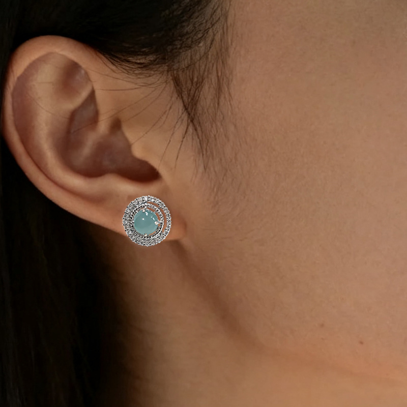 Pt950 Platinum Cultured Diamond Full Diamond Jade Earrings