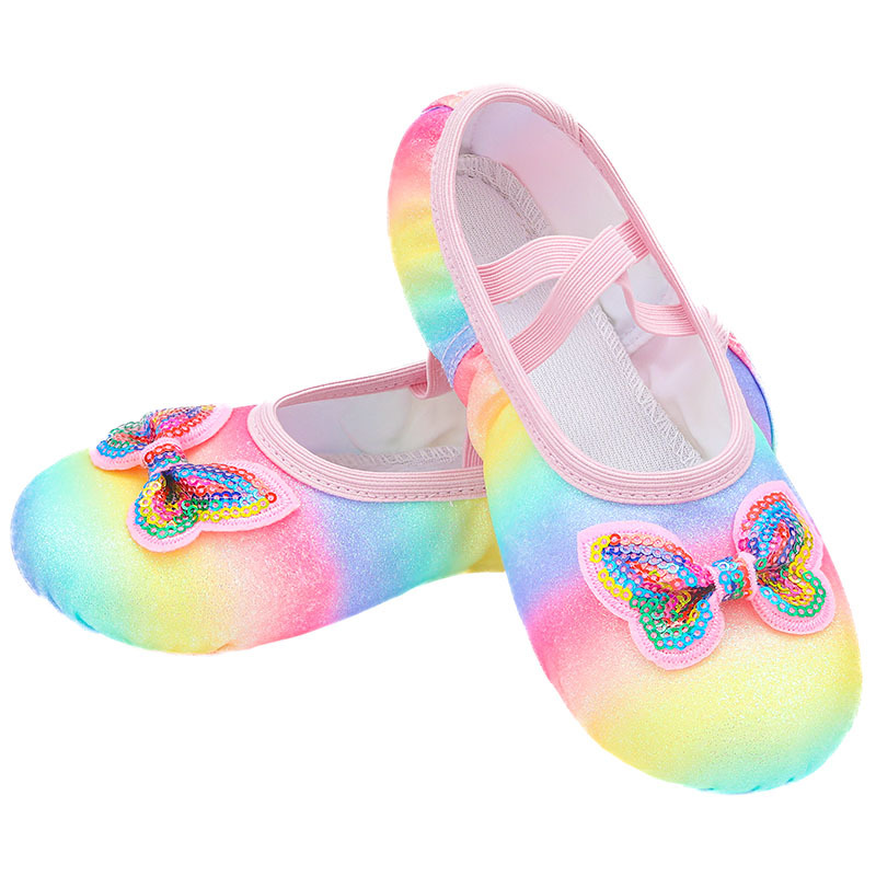 2024 New Children's Dance Shoes Rainbow Color Practice Shoes Girls Princess Soft Sole Dance Shoes Performance Cat Claw Dance Shoes
