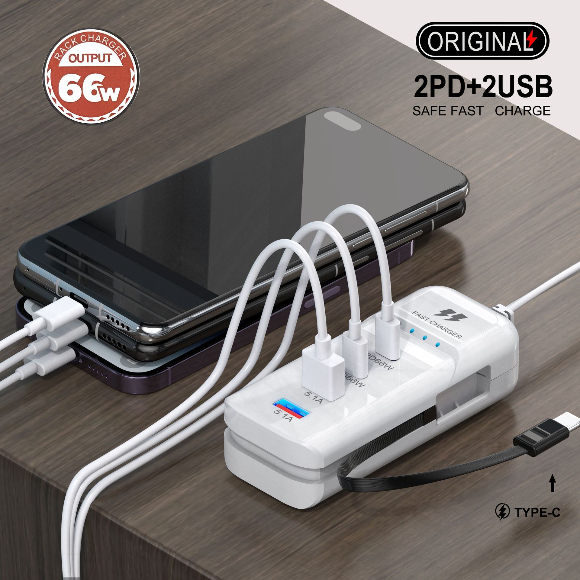 New Mobile Phone Charger Row 4Usb Multi-Port Dual Pd Fast Charging Head Universal with Type-C Socket Extension Cord