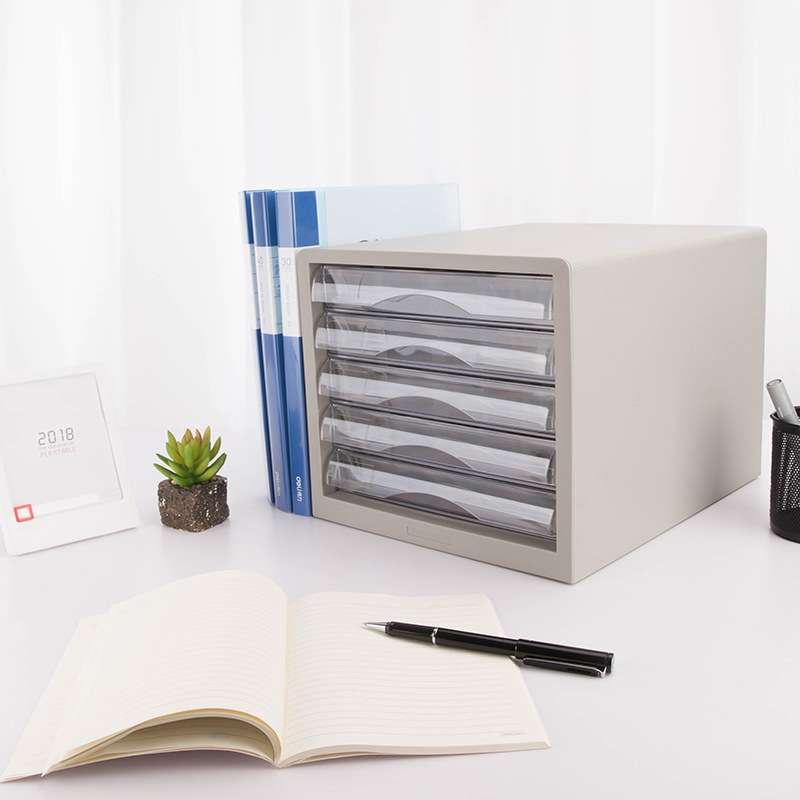 Deli 9775 Five-layer Hard Plastic File Cabinet Desktop Plastic Drawer Cabinet Data Sorting Office Storage Cabinet Black Grey