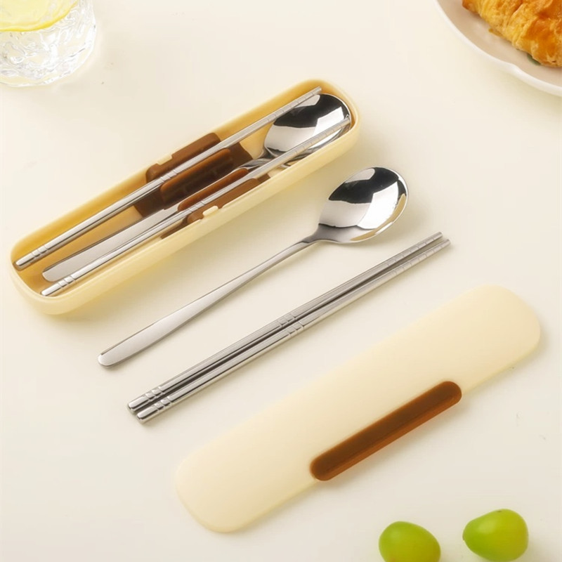 Stainless Steel Chopsticks Spoon suit Student Dining Spoon Portable Tableware Three-piece Set Chopsticks Spoon Personal Storage Box