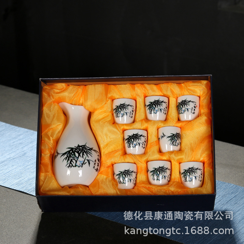 Creative One Pot 8 Cups Ceramic Wine Set Chinese White Wine Cup Flask Retro Wine Divider Gift Box Set Logo Gift