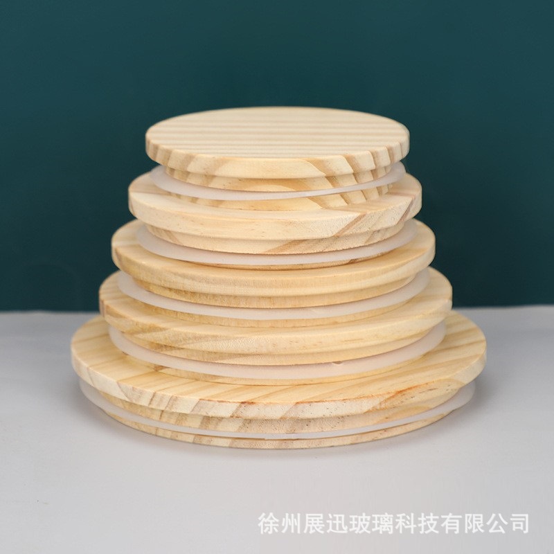 In-Stock Natural Wood Pine Lid Bamboo Wood Lid Eco-Friendly Candle Holder Round Cup Lid Storage Cup with Silicone Ring Sealing Lid