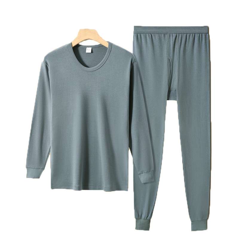 Red Bean Men's Thermal Underwear Set, Pure Cotton, Mid-High Collar, Loose Base Layer, Thickened Half-High Collar, Warm