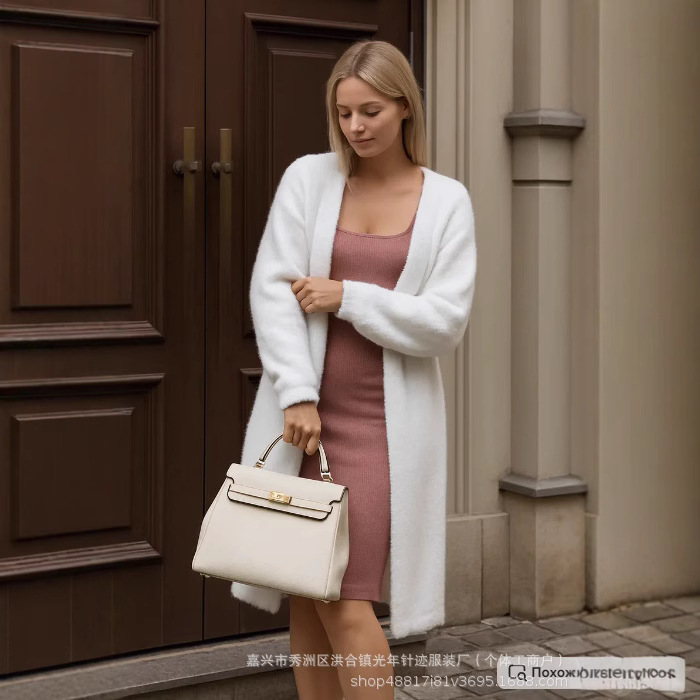 в наличии!! 2025 европейский и американский новый кардиган из искусственного мускуса с удлиненным V-образным вырезом осенью и зимой