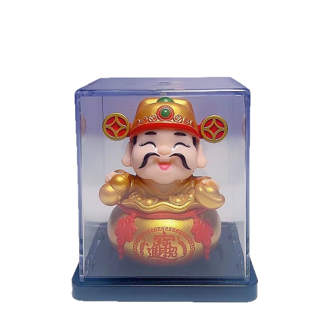 2inch Solar God of Wealth Light Energy Nodding Mascot Home Car Creative Ornament New Year Gift Scenic Area Gift