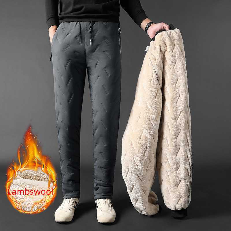 Printed Logo Lamb Velvet Pants for Men in Winter, Thickeneded and Warm, Large Size, Loose Sports Leggings, down Cotton Pants, Trendy Brand