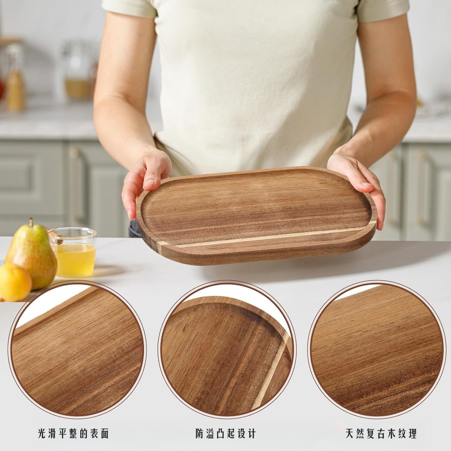 Japanese Acacia Wooden Tray Rectangular Dinner Plate Fruit Plate snack Plate Oval Bread Plate Tea Cup Plate Manufacturers