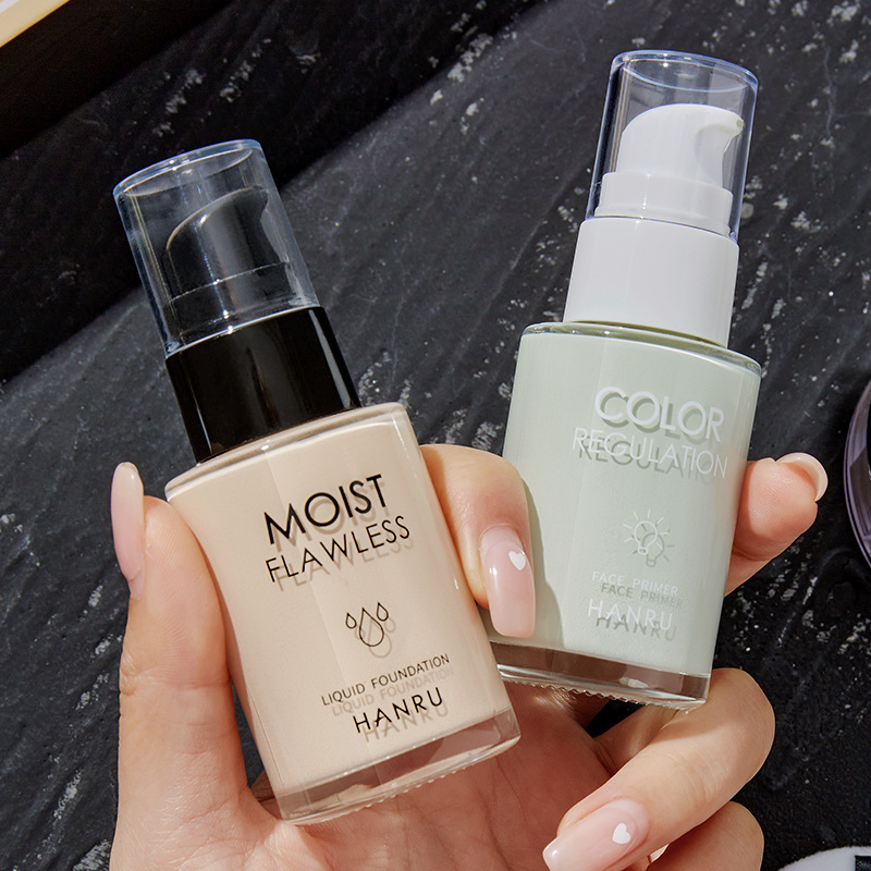 Han Ru Base Makeup Makeup Set 4-Piece Complete Set for Beginners Women's Concealer Foundation Isolation Loose Powder Light Makeup