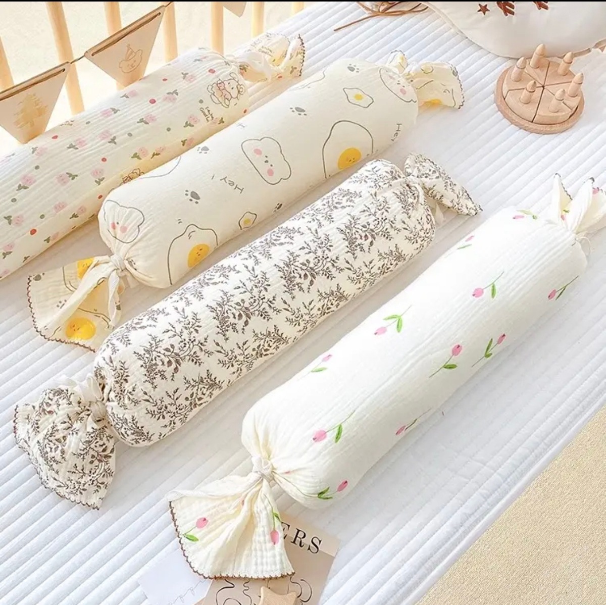 Четырехслойная марлевая подушка класса А для детей с гречневой оболочкой, цилиндрическая, съемная и washable, морщинистая марля