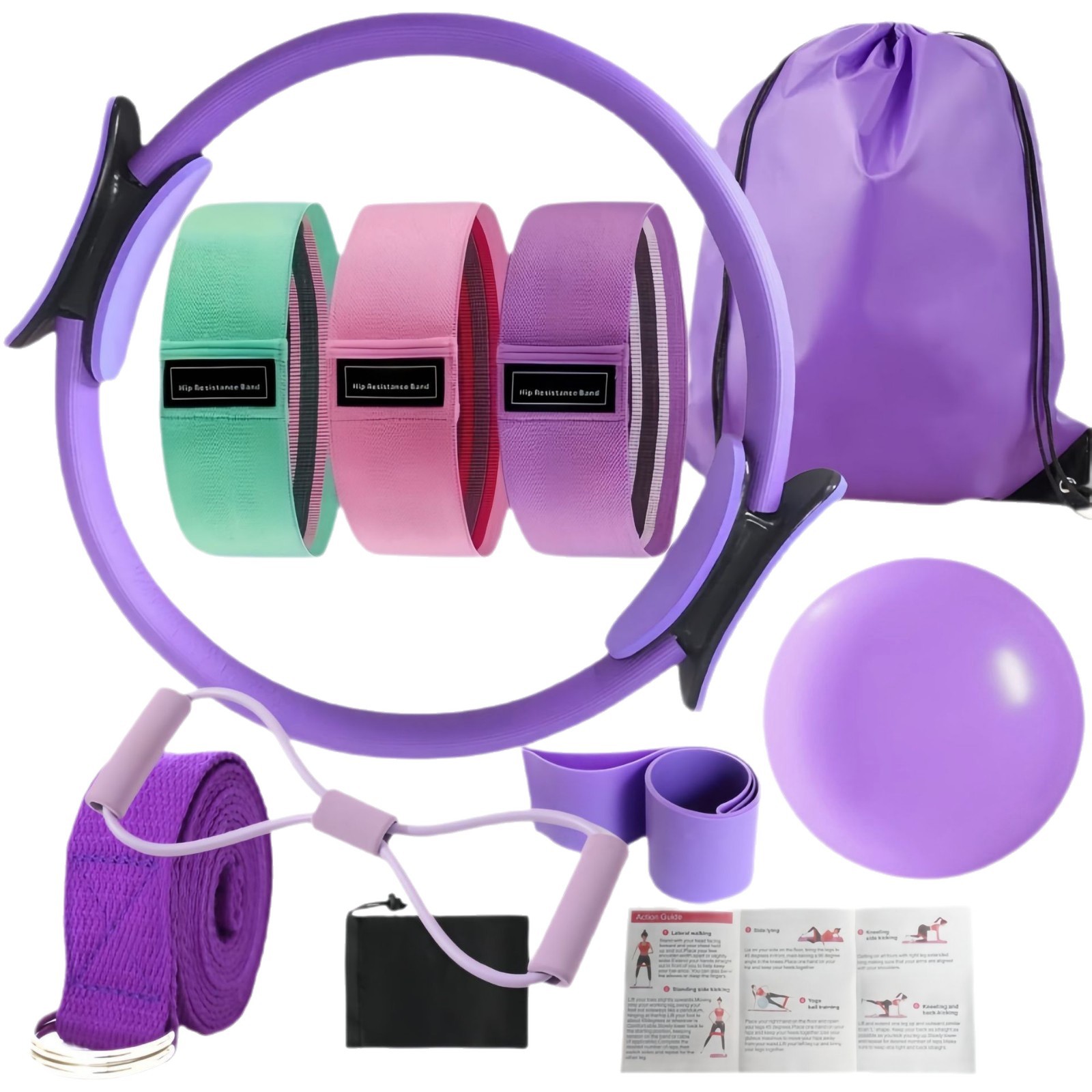 Cross-Border New Product Yoga Pilates Combination 10-Piece Set with Pilates Ring and Ball Hip Lift Belt 8-Shaped Resistance