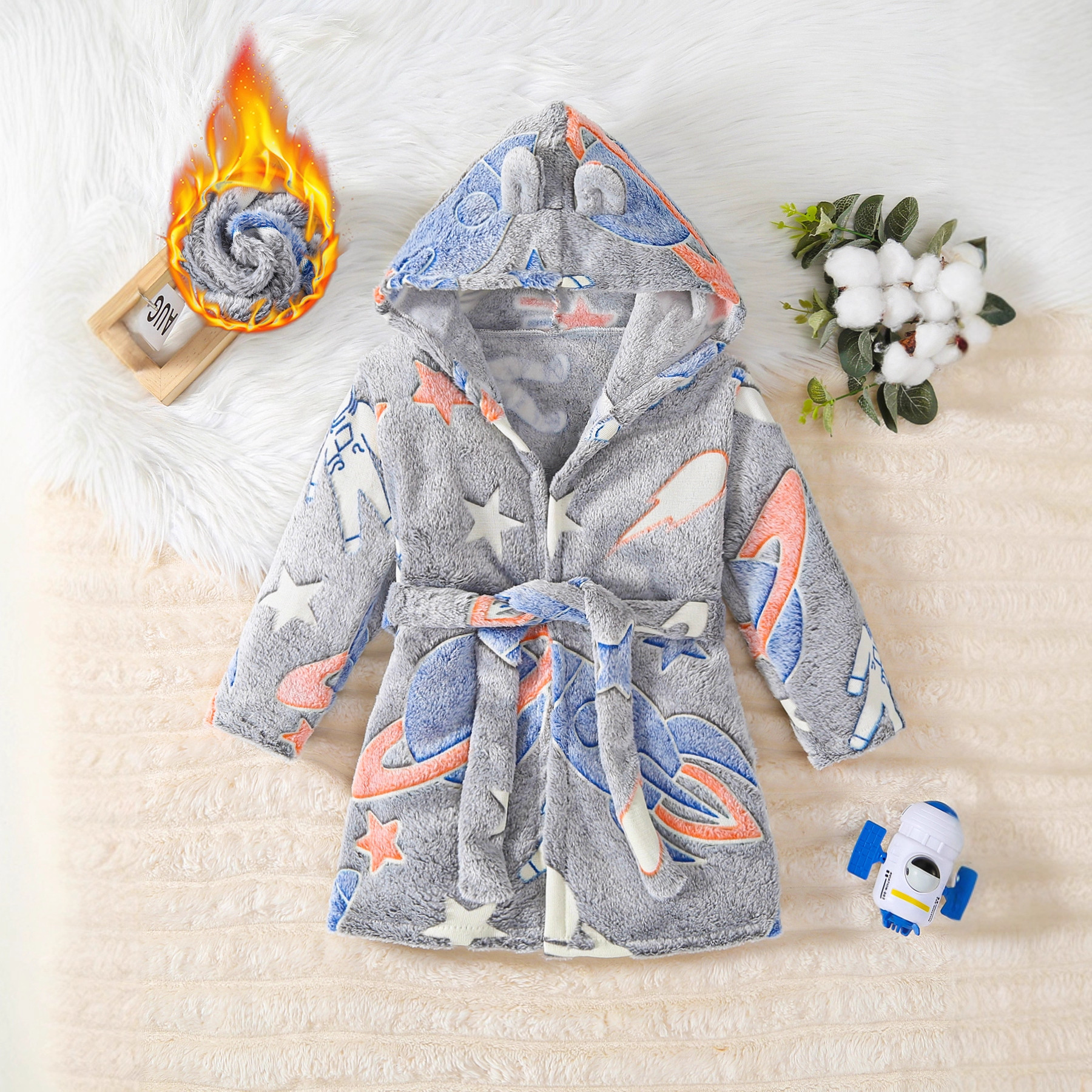 Оптовая дропшиппинг куртка с капюшоном для мальчиков, стиль европейский и американский, длинный рукав, плюшевая, с звездным астронавтом и цветами