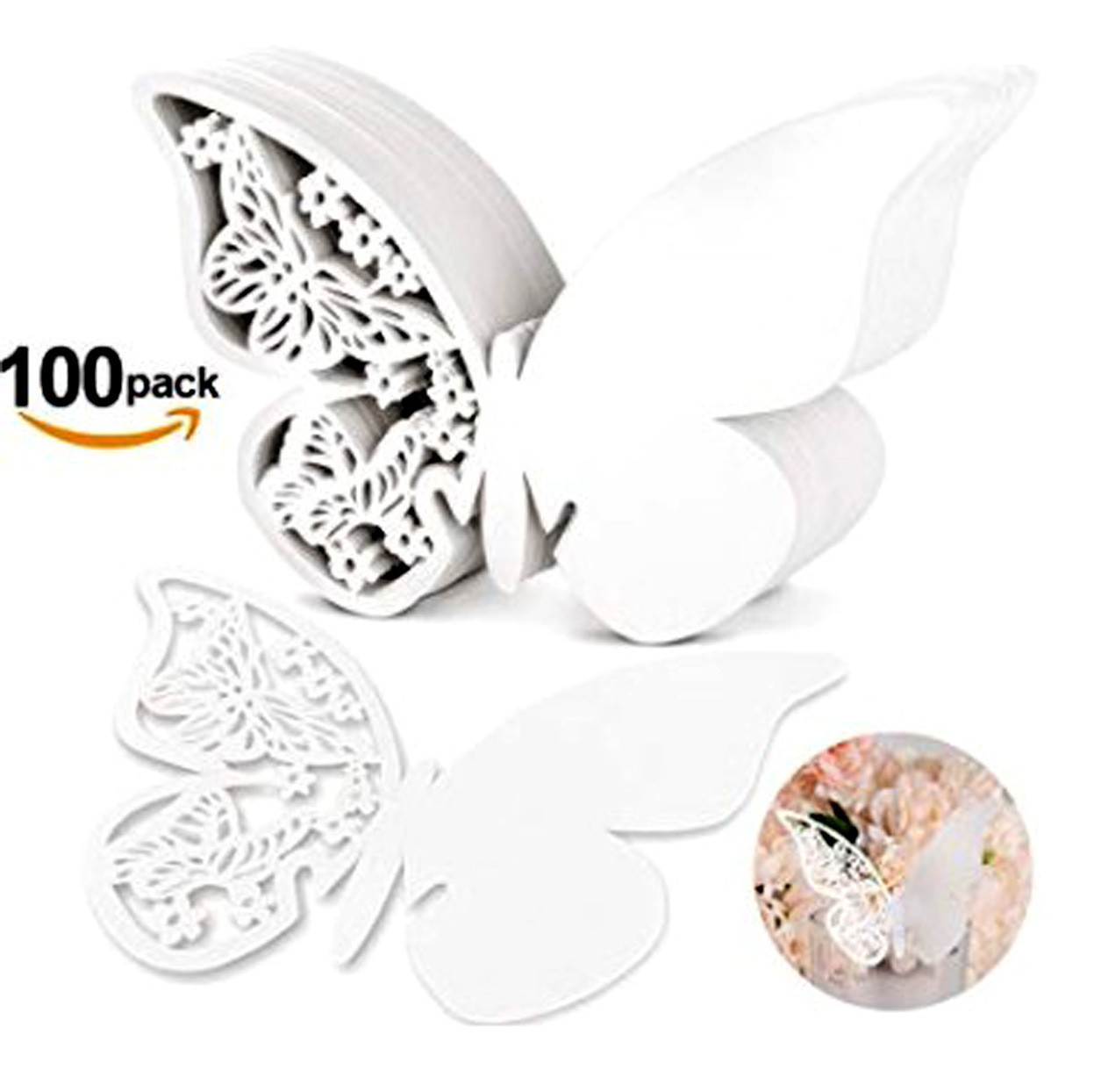 Amazon Hollow Butterfly Cup Card White Butterfly Seat Card Laser Card 3D Wall Sticker Decorative Paper Card