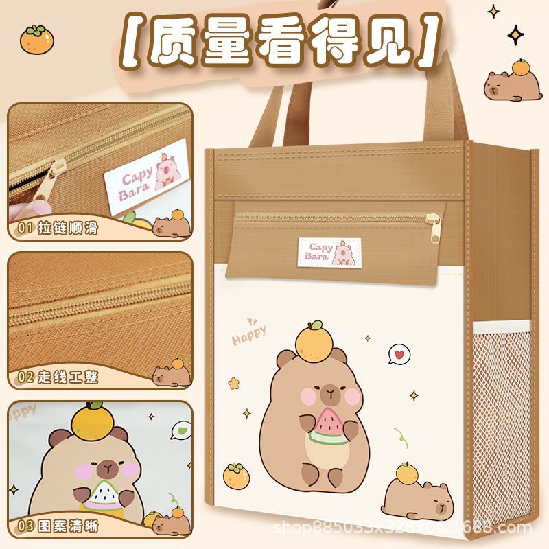 Large-Capacity Book Bag Canvas Storage Portable Document Bag Primary School Student Multi-Functional Stain-Resistant Canvas Cartoon Tutoring Bag
