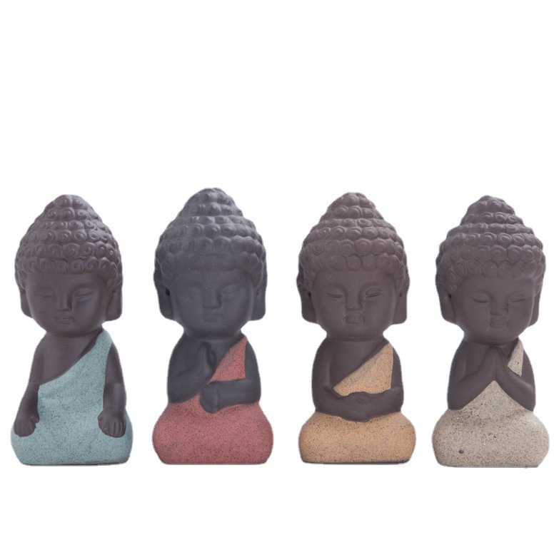 Cross-border Ceramic Tea Pet Small Buddha Statue Car Decoration Purple Sand Crafts Colored Sand Pottery Desktop Tea Tray Decoration Small Tathagata