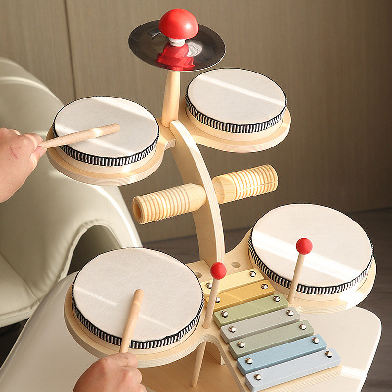 Cross-Border Children's Wooden Orff Musical Percussion Instruments, Drums, Gongs, Baby Hand Drums, Educational Toys