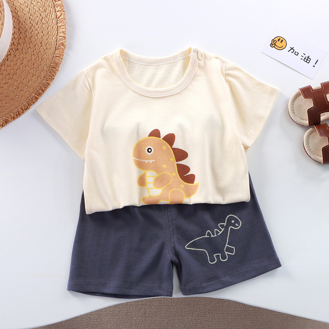 New Kidsren's Short-Sleeved Suit Kidsren's Short-Sleeved Shorts Girls Summer Single-Piece Boys' T-Shirt Two-Piece Baby Clothes