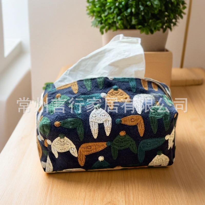 Pastoral Style Pure Cotton Embroidered Tissue Box Living Room Home Flower Coffee Table Paper Drawer Tissue Box Set Car Tissue Paper Set