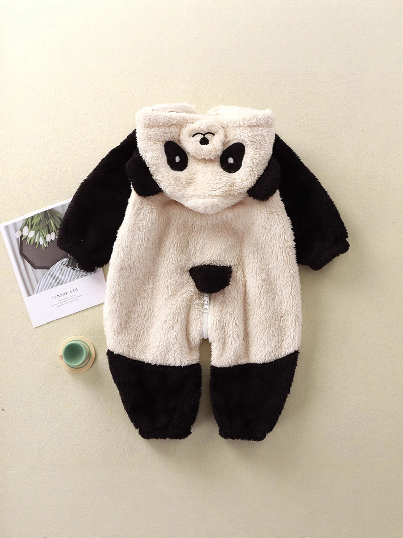 Baby cartoon bunny panda plush jumpsuit infant cute warm clothes children's one-piece homewear Coverall