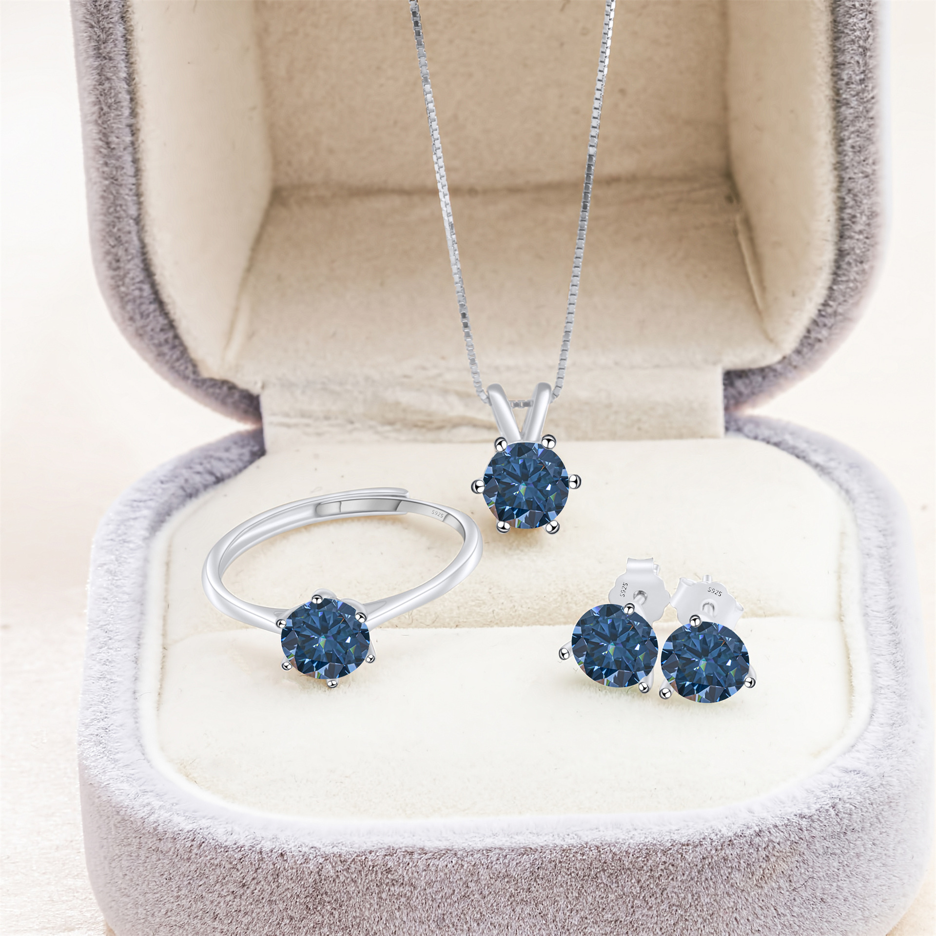 Cross-Border Exclusive Moissanite Jewelry Set Earrings Ring Necklace Sterling Silver with Certificate Moissanite Jewelry Tested Diamond Pen