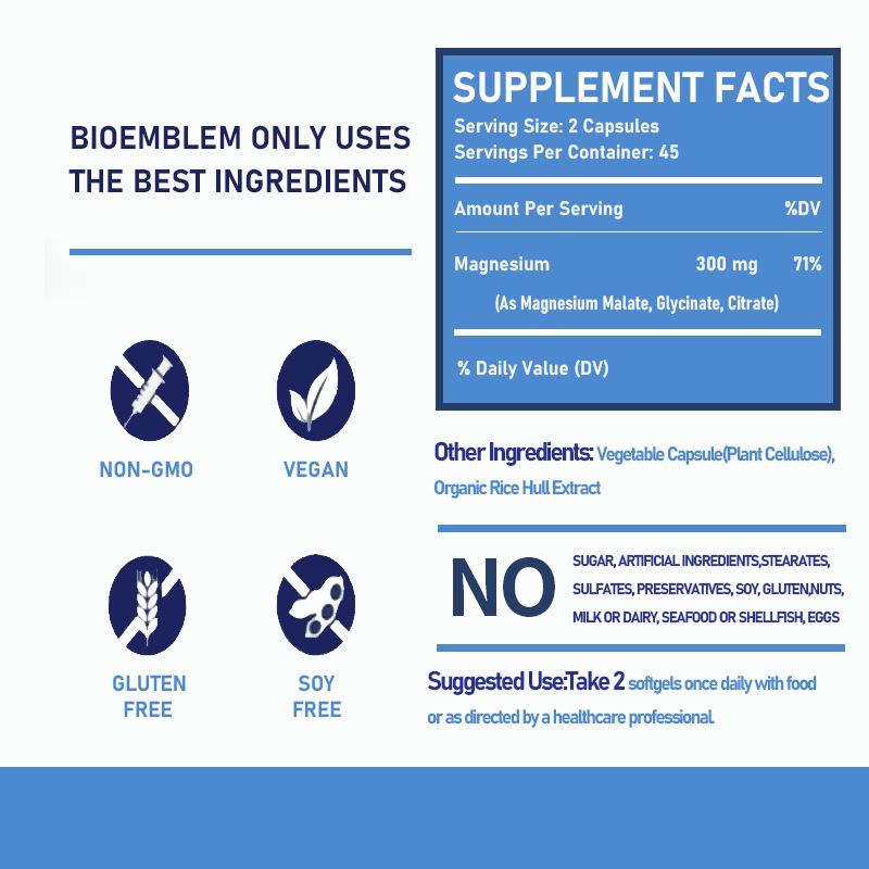 Cross-Border Tk Hot-Selling Magnesium Capsules Magnesium Capsules 90 Capsules Source Factory Direct Sales and Processing