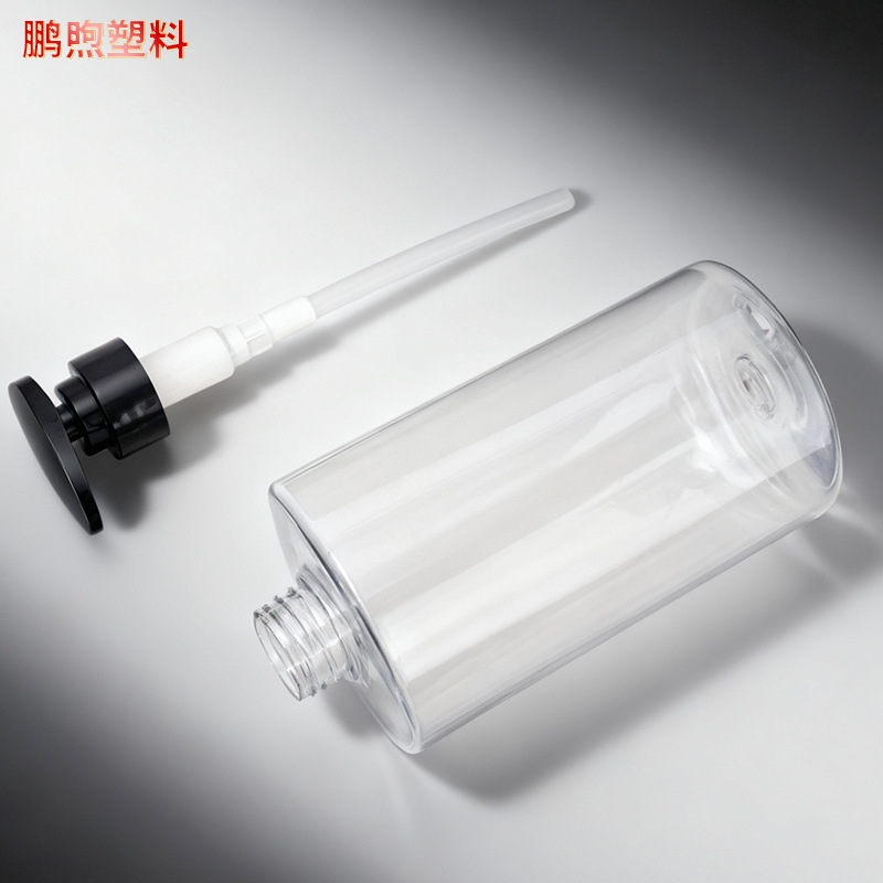 Customized 1000ml Transparent Pet Plastic Dispensing Bottle Flat Shoulder Press-Type Shampoo Bottle Care Plastic Bottle Factory
