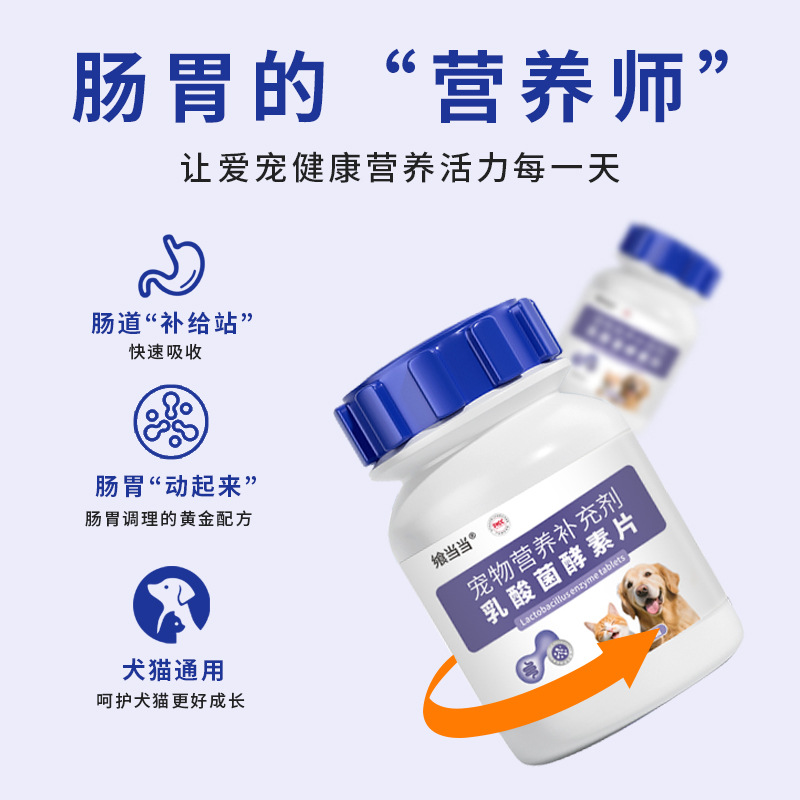 Pet Lactobacillus Enzyme Tablets Nutritional Supplements for Dogs and Cats Care for Gastrointestinal Nutrient Absorption Lactobacillus Tablets