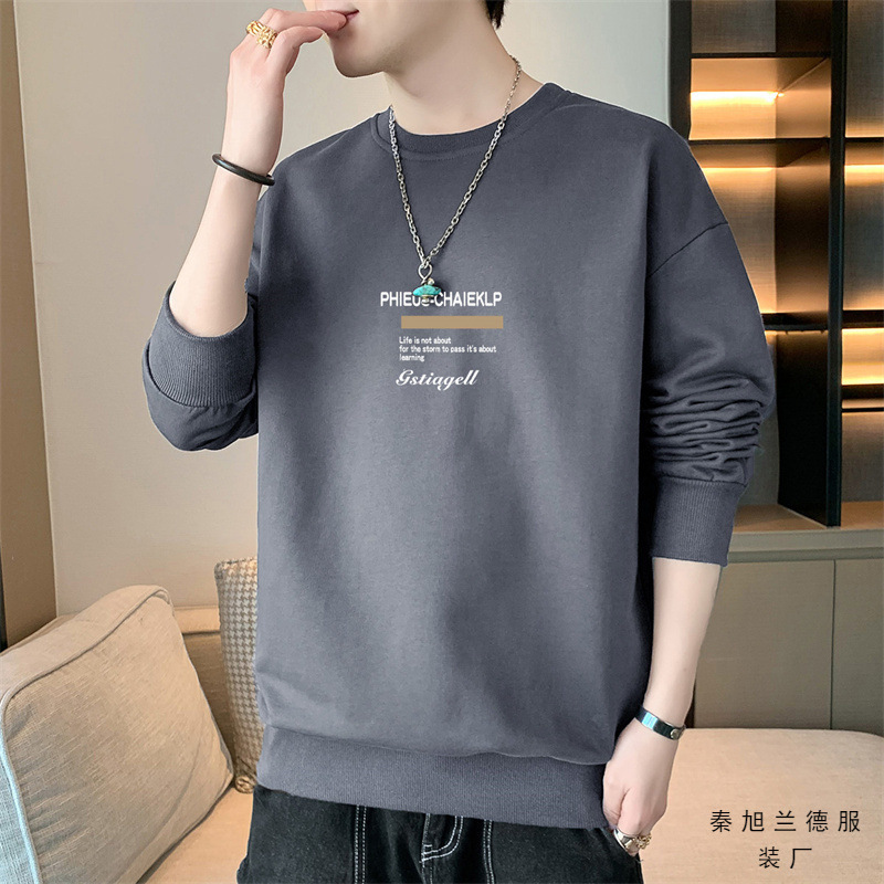 2023 New Autumn and Spring Long-Sleeve T-Shirt Men's Sweatshirt Base Shirt Men's Round Neck Pullover Sweatshirt Men's Trendy Casual