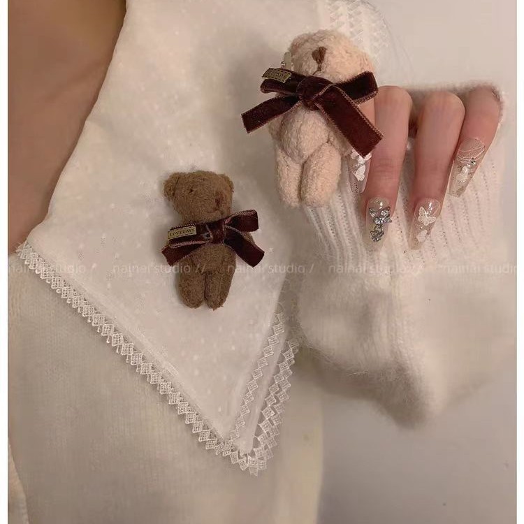 Bear Brooch ~ homemade plush Cartoon Doll velvet bow pin coat bag accessories corsage