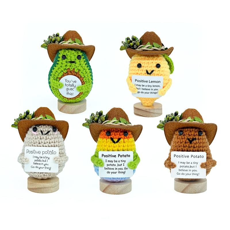 Cross-Border Hot-Selling Handmade Crochet Dolls, Yarn Knitting Gifts, Positive Energy Emoticons, Potato and Cucumber Desktop Ornaments