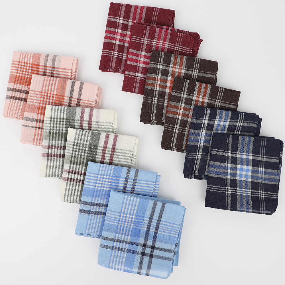 Cross-Border Classic Polyester Men's Plaid Handkerchief Old-Fashioned Thin Handkerchief for Elders and Ladies Sweat Towel
