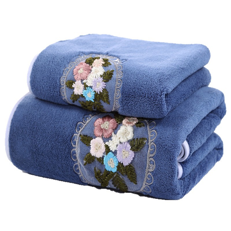 Wholesale Coral Velvet Embroidered Floral Bath Towel Towel Set Cross-Border Hot Sale Spot High-End Edge Multi-Color Towel Set